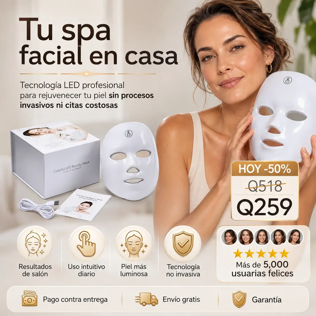 Máscara facial LED 7 colores | Tecnología de belleza profesional