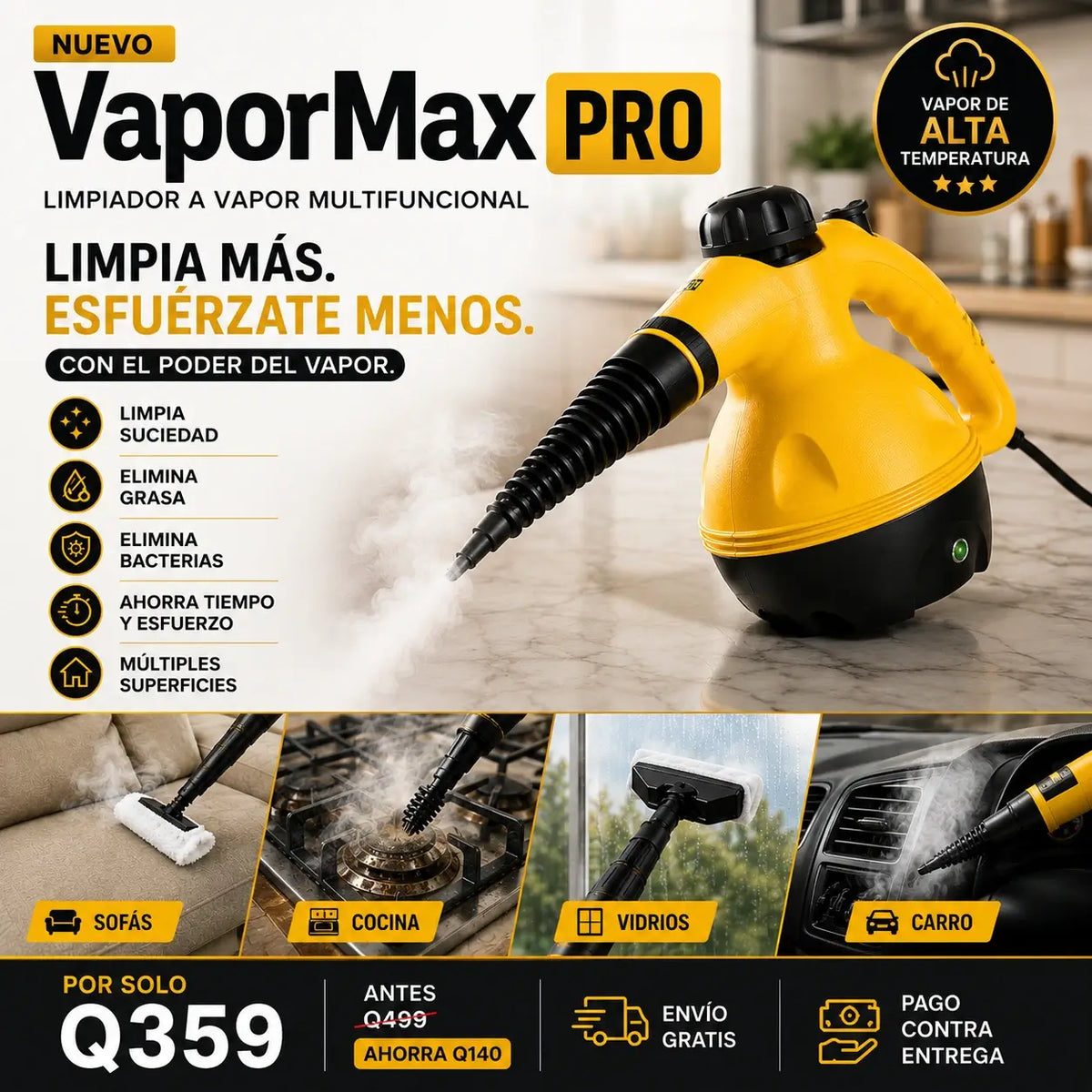 VaporMax Pro | Limpia, desinfecta y elimina la grasa difícil con el poder del vapor