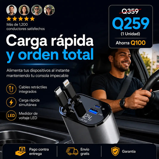 PowerFlex Pro | Cargador Retráctil 4 en 1 para Auto