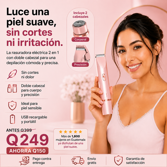 Rasuradora eléctrica 2 en 1 con doble cabezal para una depilación cómoda, precisa y sin irritación.