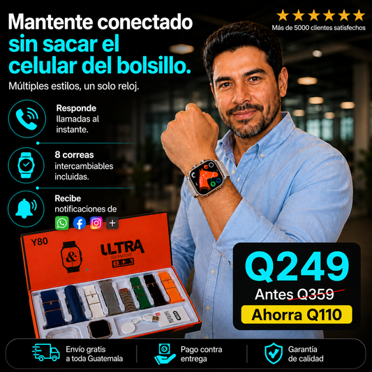 Reloj Smartwatch Y80 - 8 en 1 | Moderno, práctico y con estilo