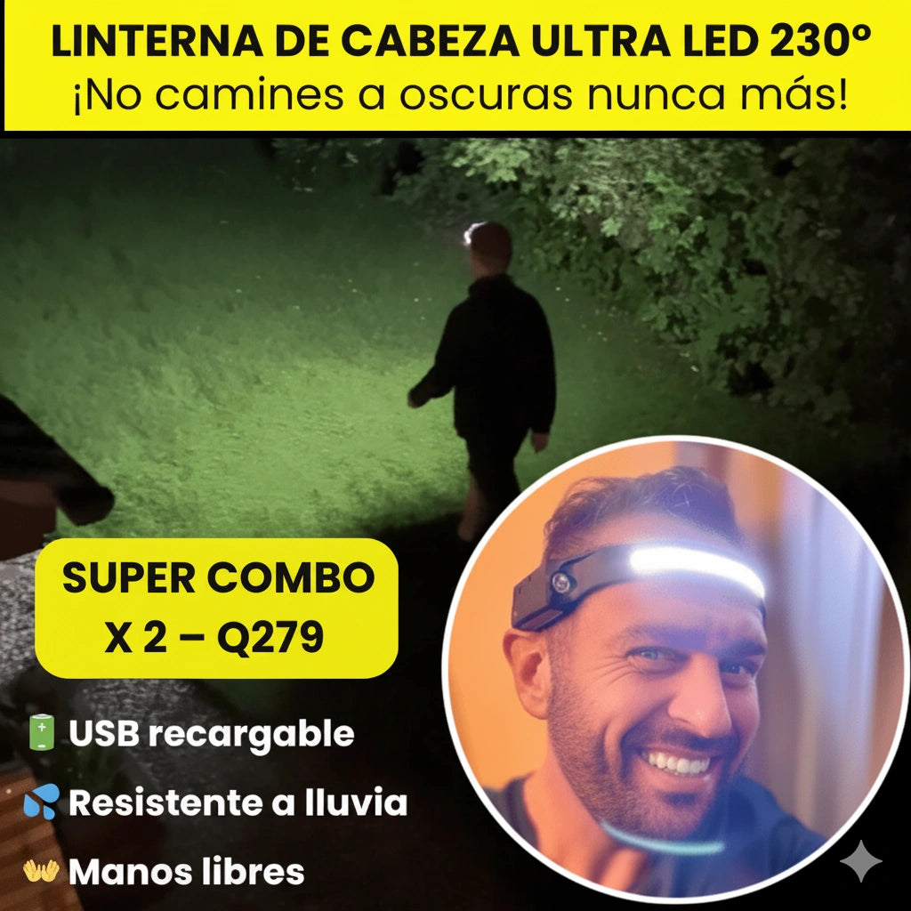 Combo Linterna de Cabeza UltraLED 230° x 2 | Manos Libres para tu Seguridad y Trabajo Nocturno