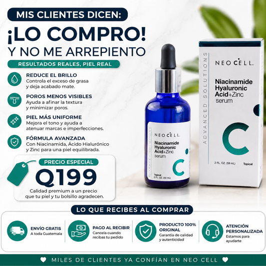 Serum Niacinamida + Acido Hialuronico + Zinc | Mejora la textura y unifica el tono de la piel