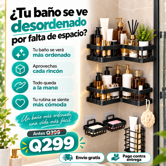 Kit Organizador Esquinero para Ducha 5 en 1 | Ordena tu baño sin perforar