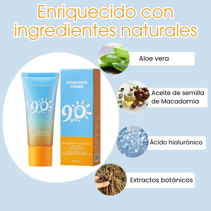 Protector Solar SPF 90+ 2 en 1 |Protección avanzada + acabado perfecto tipo primer